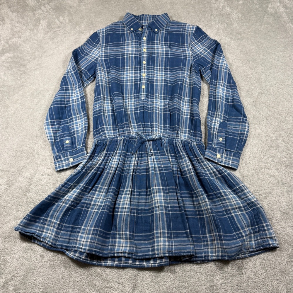 Polo Ralph Lauren Plaid Shirtdress Girls Size‎ 14 Blue Long Sleeve Button Down